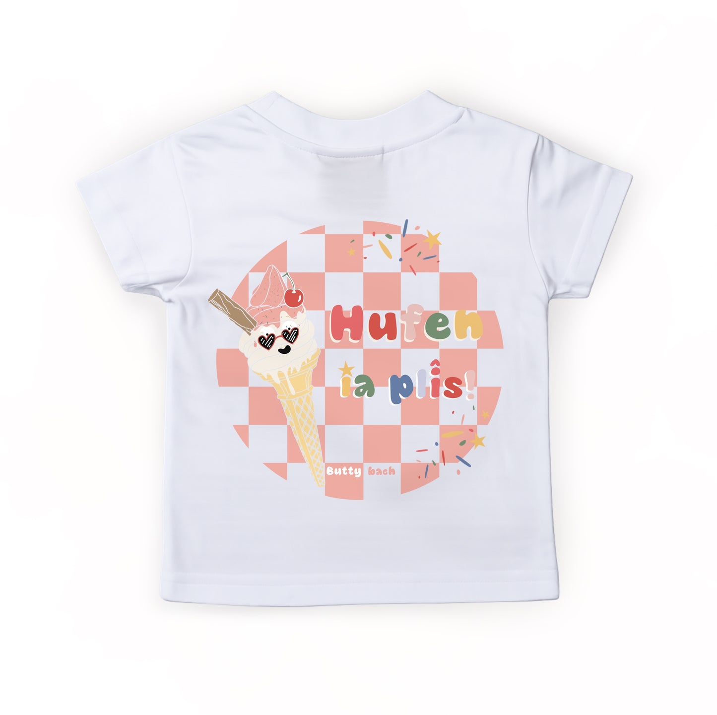 White & pink ‘Hufen ia plîs’ kids T-shirt