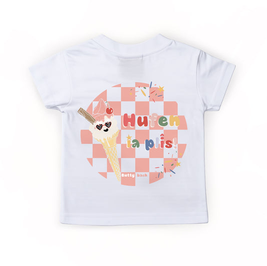 White & pink ‘Hufen ia plîs’ kids T-shirt