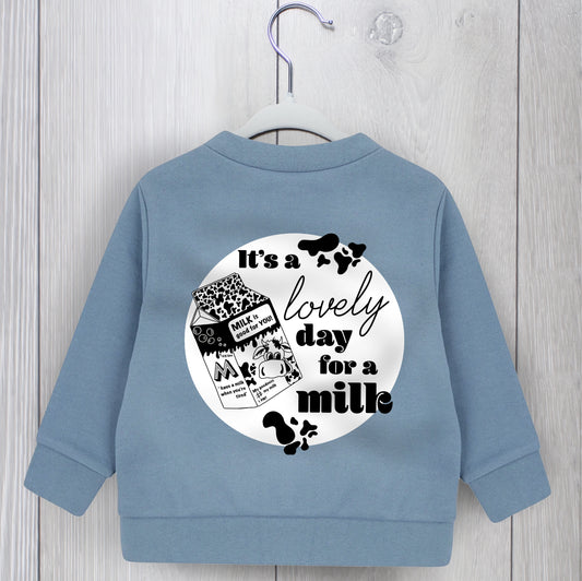 Babies, Toddler & Children - Blue & White ‘Lovely day for a milk’ Sweatshirt