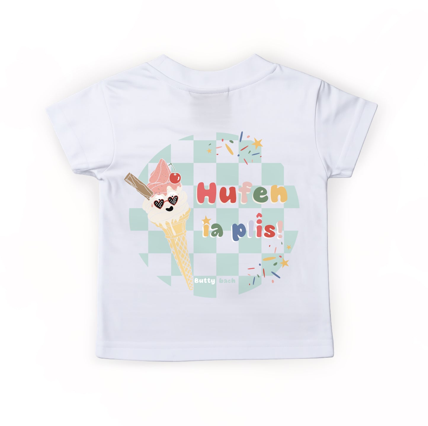 White & blue ‘Hufen ia plîs’ kids T-shirt