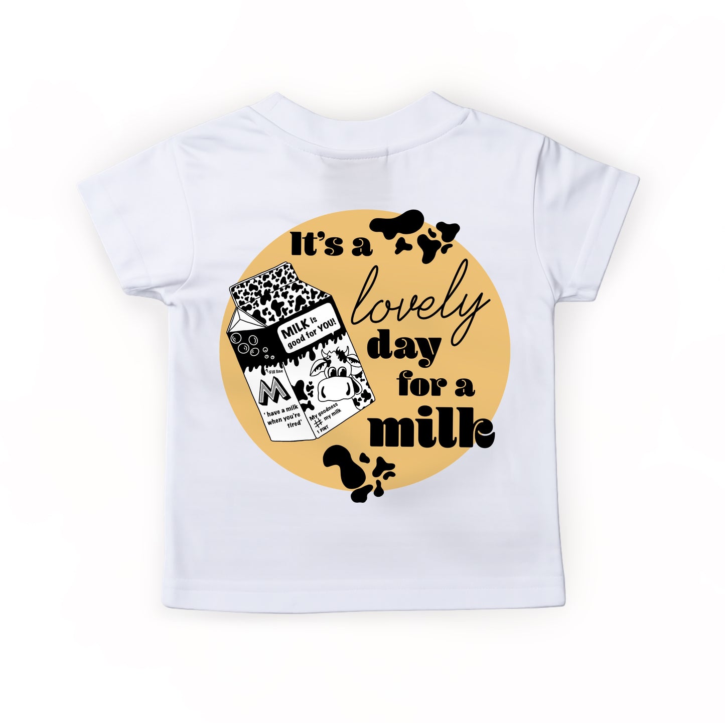 Yellow ‘It’s a lovely day for a milk’ Kids T-shirt