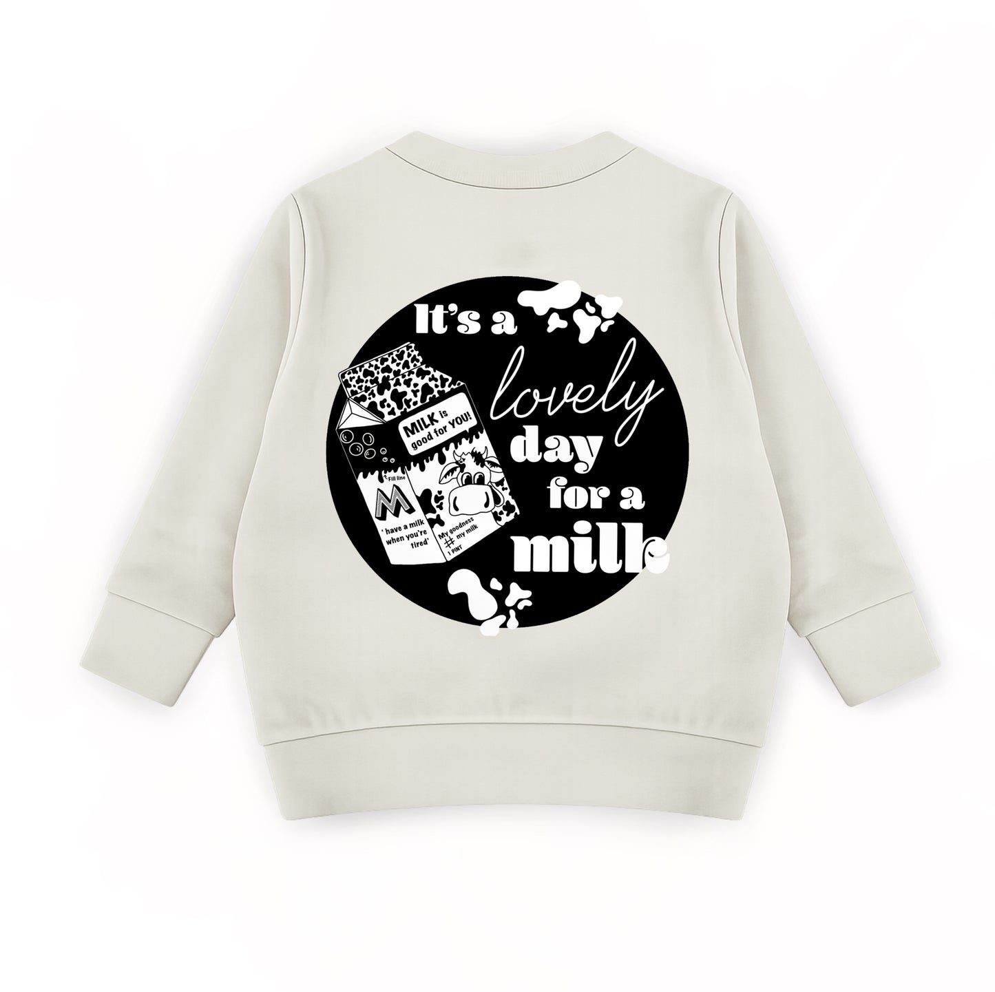Cream & Black ‘Lovely day for a milk’ Kids Sweatshirt