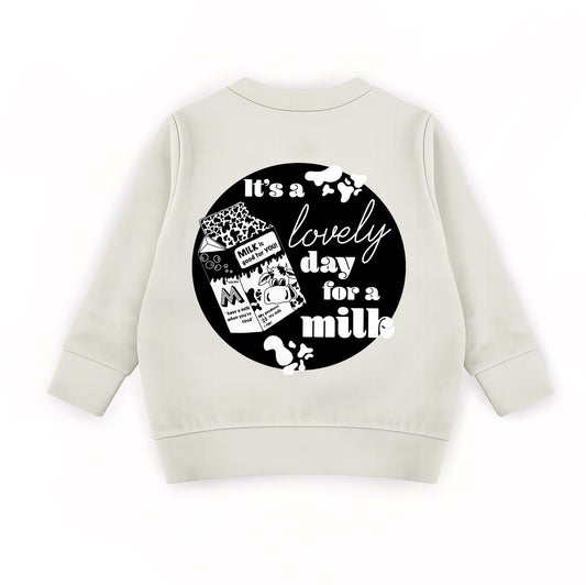 Cream & Black ‘Lovely day for a milk’ Kids Sweatshirt