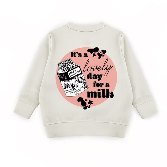 Cream & Pink ‘Lovely day for a milk’ Kids Sweatshirt