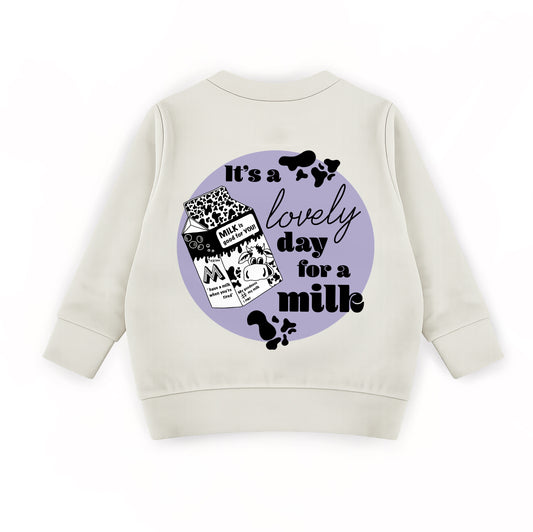 Cream & Lilac ‘Lovely day for a milk’ Kids Sweatshirt